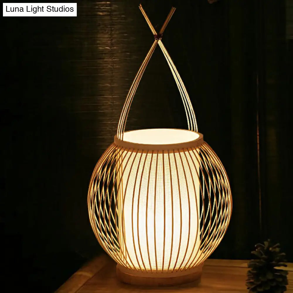 Bamboo Single Restaurant Nightstand Light From South-East Asia - Wood Basket Table Lighting