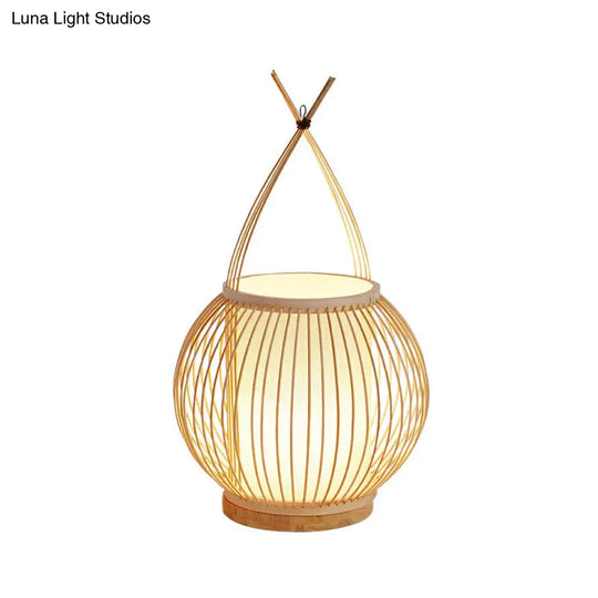 Bamboo Single Restaurant Nightstand Light From South-East Asia - Wood Basket Table Lighting