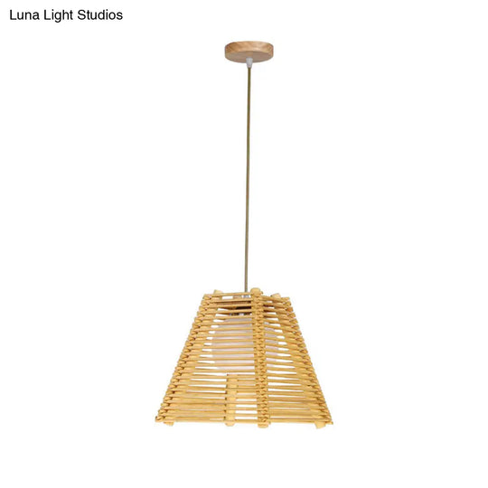 Bamboo Slatted Pendant Light: Asian-Inspired Wood Down Lighting Kit For Table