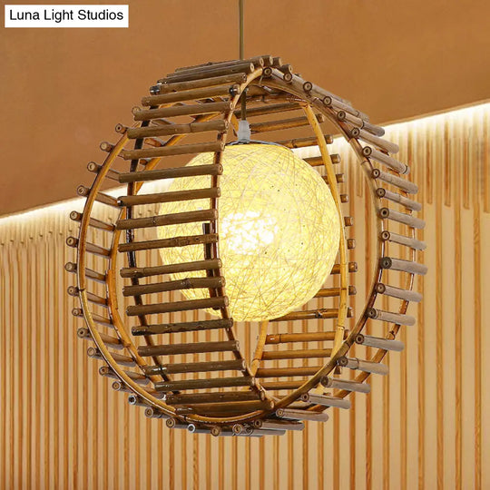 Bamboo Sphere Pendant Light - Asian Style Khaki Ideal For Bedroom Lighting