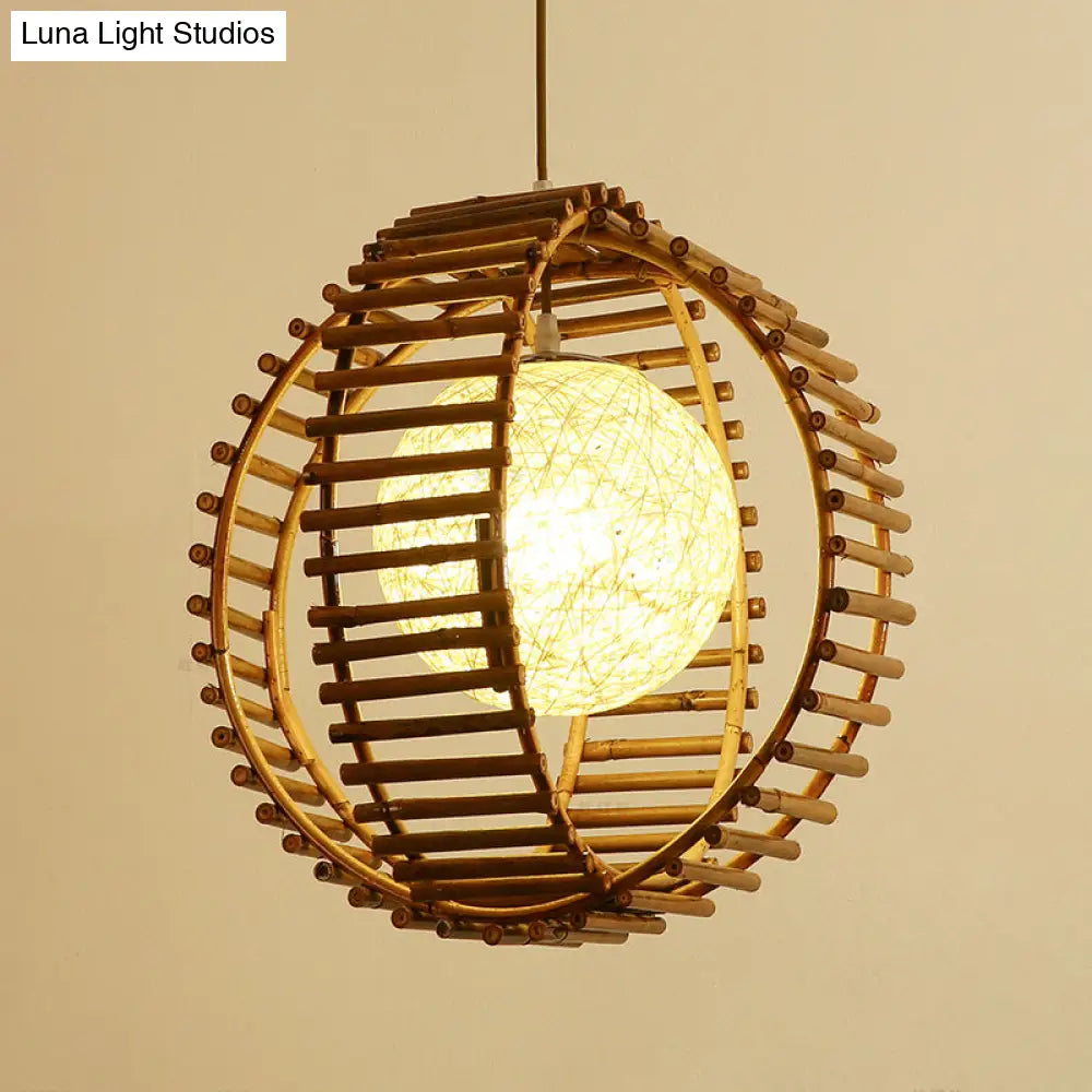 Bamboo Sphere Pendant Light - Asian Style Khaki Ideal For Bedroom Lighting