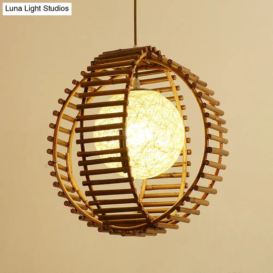 Bamboo Sphere Pendant Light - Asian Style Khaki Ideal For Bedroom Lighting