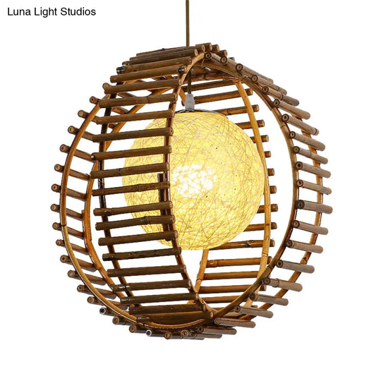 Bamboo Sphere Pendant Light - Asian Style Khaki Ideal For Bedroom Lighting