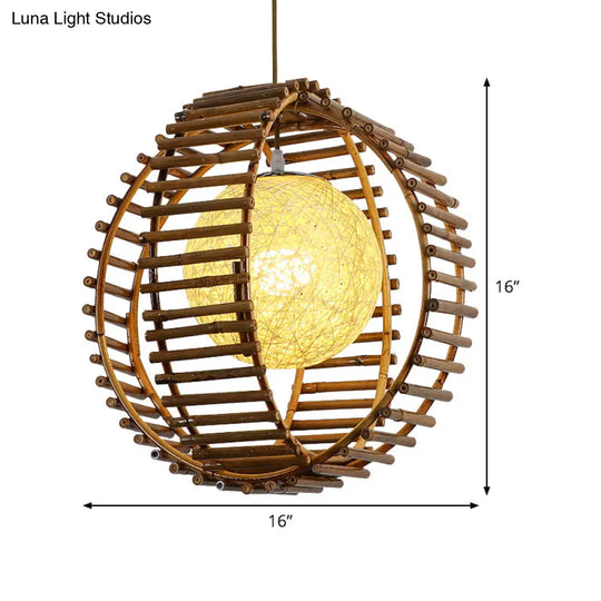 Bamboo Sphere Pendant Light - Asian Style Khaki Ideal For Bedroom Lighting