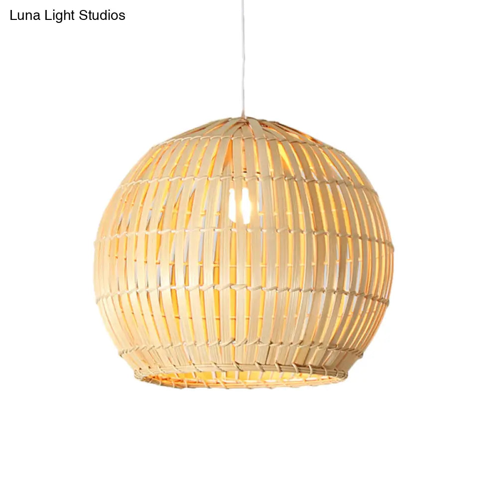 Bamboo Sphere Pendant Lighting Kit - 12’/16’/19.5’ Wide Wood Hanging Lamp With 1 Bulb