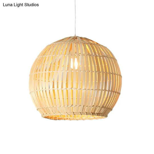 Bamboo Sphere Pendant Lighting Kit - 12’/16’/19.5’ Wide Wood Hanging Lamp With 1 Bulb