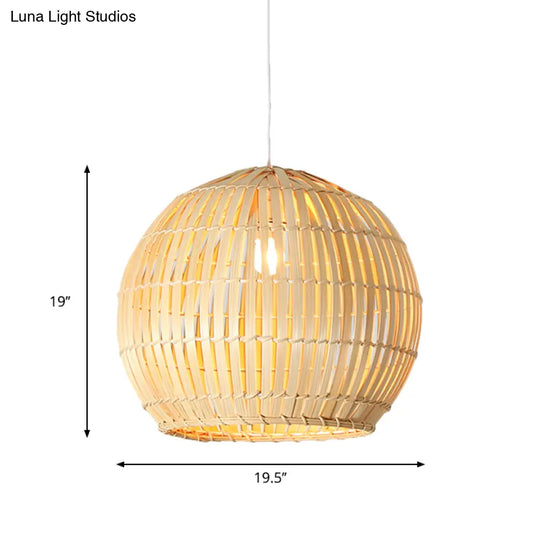 Bamboo Sphere Pendant Lighting Kit - 12’/16’/19.5’ Wide Wood Hanging Lamp With 1 Bulb