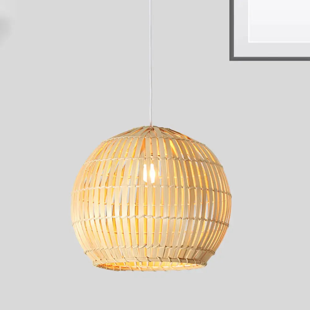 Bamboo Sphere Pendant Lighting Kit - 12’/16’/19.5’ Wide Wood Hanging Lamp With 1 Bulb / 12’