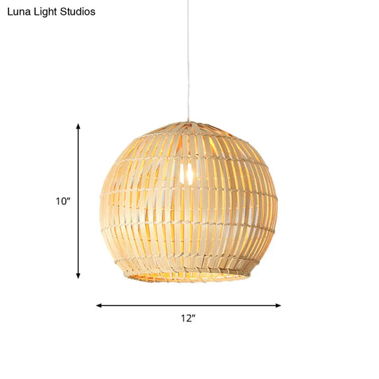 Traditional Bamboo Sphere Pendant Lighting: 1 Bulb Wood Hanging Lamp Kit (12/16/19.5 Wide)