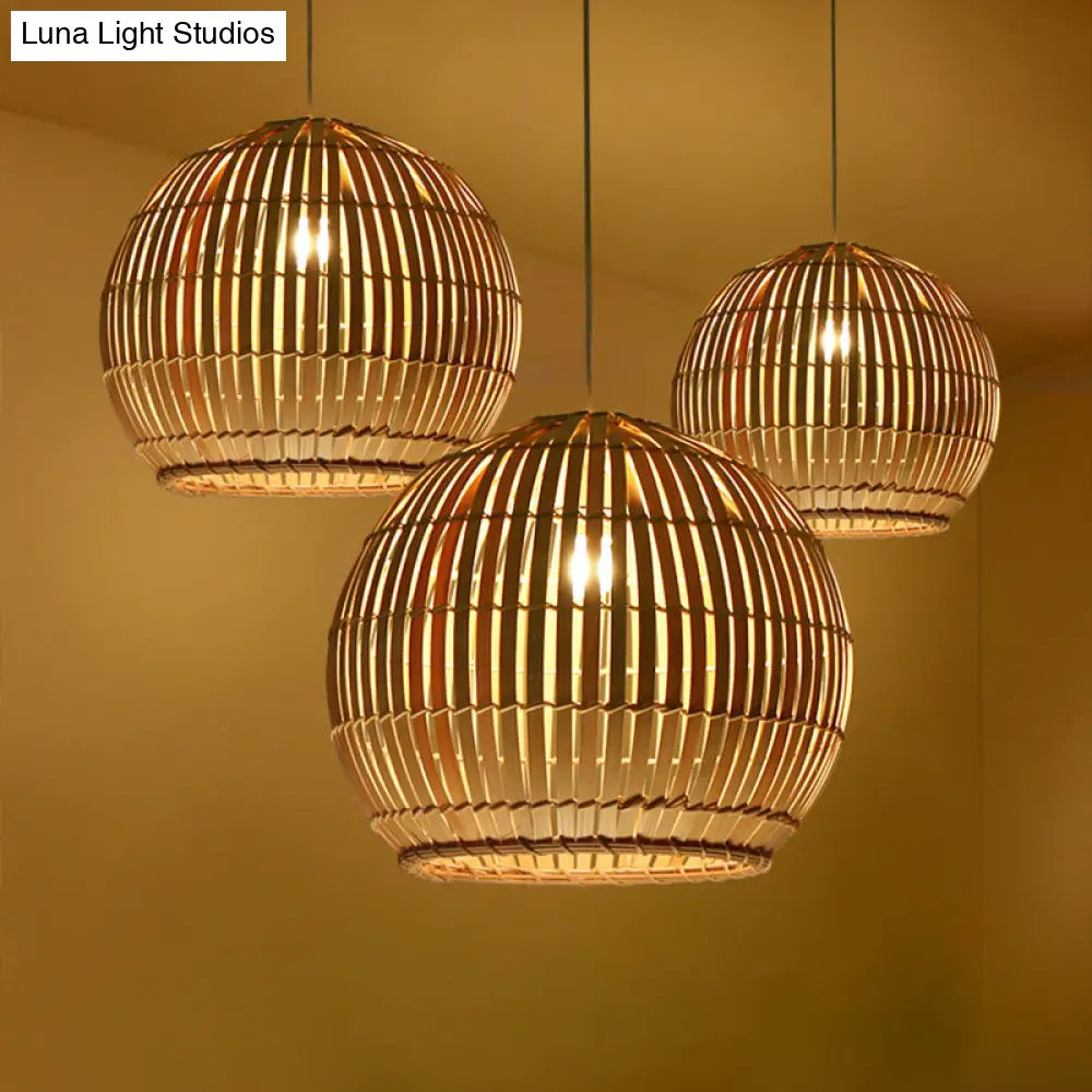 Bamboo Sphere Pendant Lighting Kit - 12’/16’/19.5’ Wide Wood Hanging Lamp With 1 Bulb