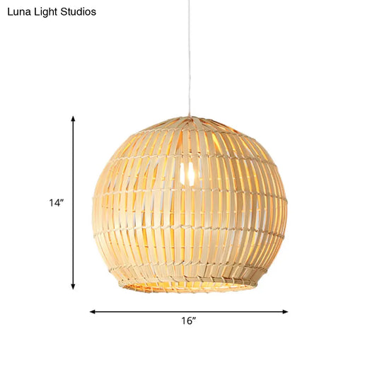 Bamboo Sphere Pendant Lighting Kit - 12’/16’/19.5’ Wide Wood Hanging Lamp With 1 Bulb