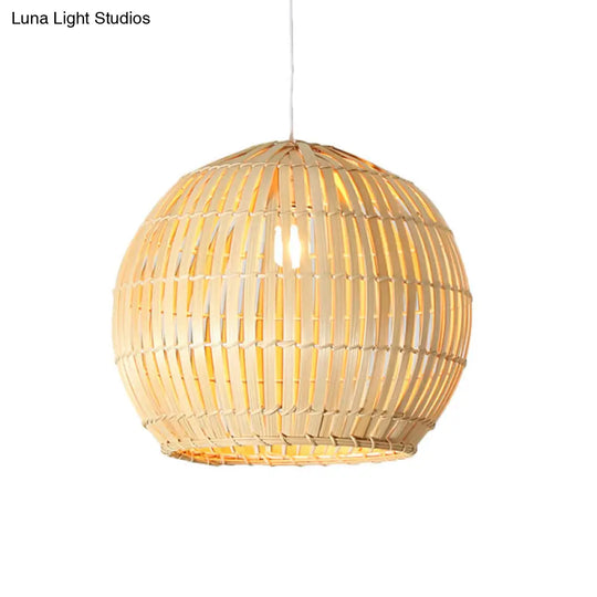 Traditional Bamboo Sphere Pendant Lighting: 1 Bulb Wood Hanging Lamp Kit (12/16/19.5 Wide)