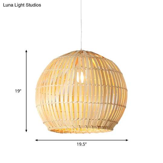 Traditional Bamboo Sphere Pendant Lighting: 1 Bulb Wood Hanging Lamp Kit (12/16/19.5 Wide)