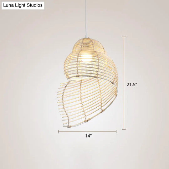 Bamboo Spiral Shell Pendant Light Fixture - Single Hanging Asian-Inspired For Restaurants