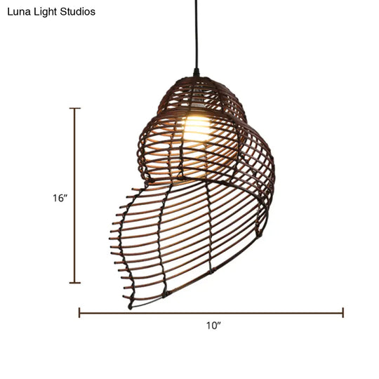 Bamboo Spiral Shell Pendant Light Fixture - Single Hanging Asian-Inspired For Restaurants