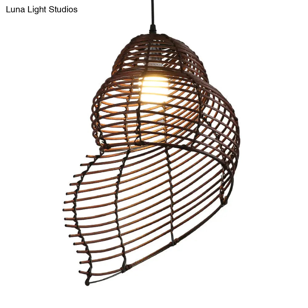 Bamboo Spiral Shell Pendant Light Fixture - Single Hanging Asian-Inspired For Restaurants