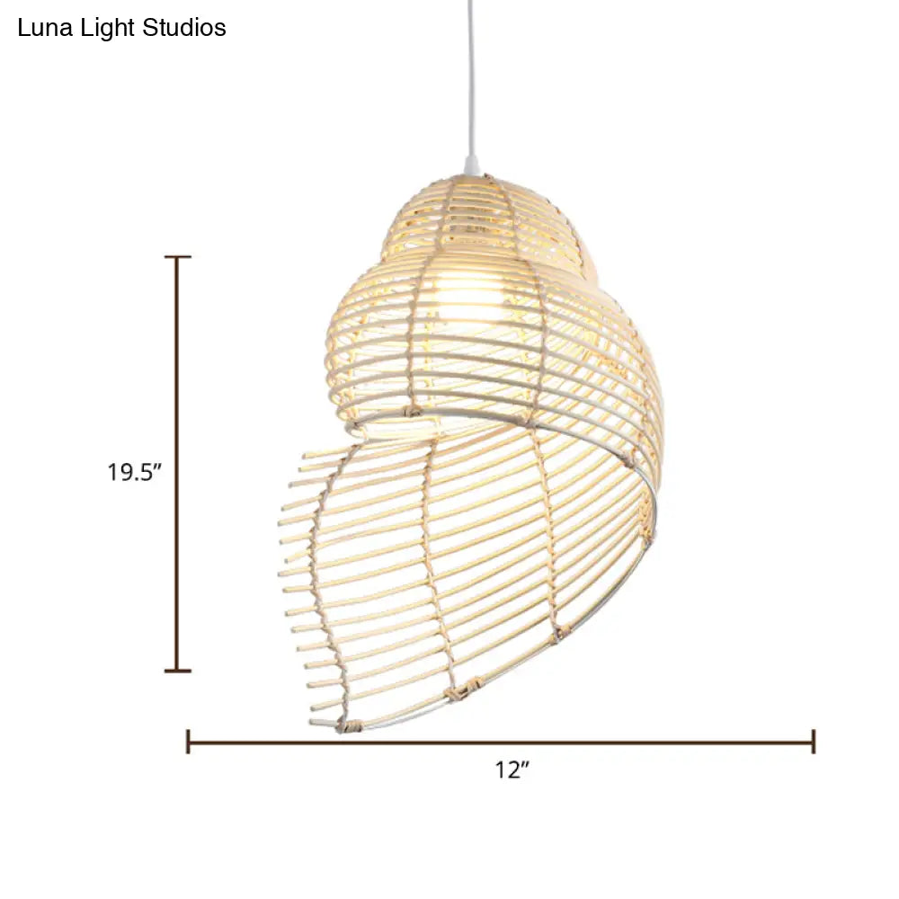 Bamboo Spiral Shell Pendant Light Fixture - Single Hanging Asian-Inspired For Restaurants