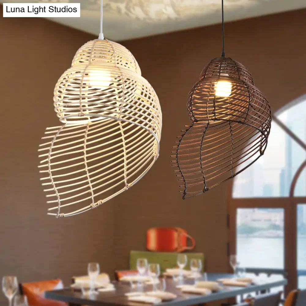 Bamboo Spiral Shell Pendant Light Fixture - Single Hanging Asian-Inspired For Restaurants