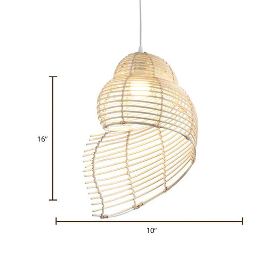 Bamboo Spiral Shell Pendant Light Fixture - Single Hanging Asian-Inspired For Restaurants Beige / 10