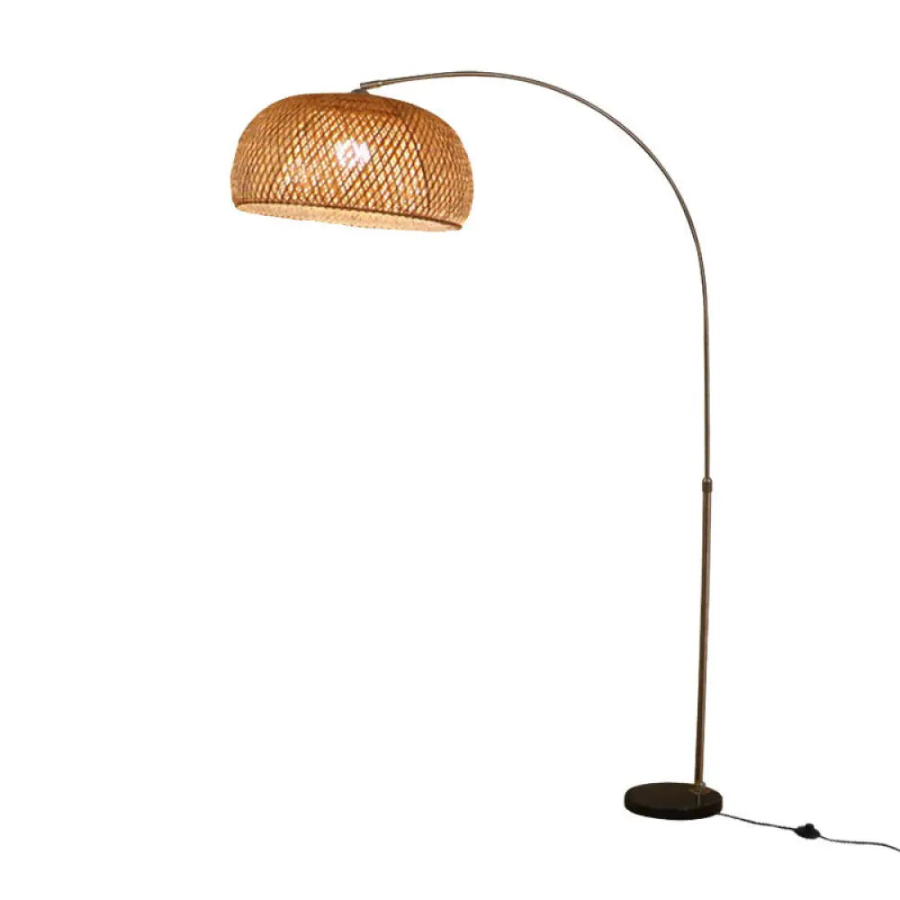 Bamboo Standing Fishing Rod Floor Lamp with Swivel Shade Wood LunaDesignStudios