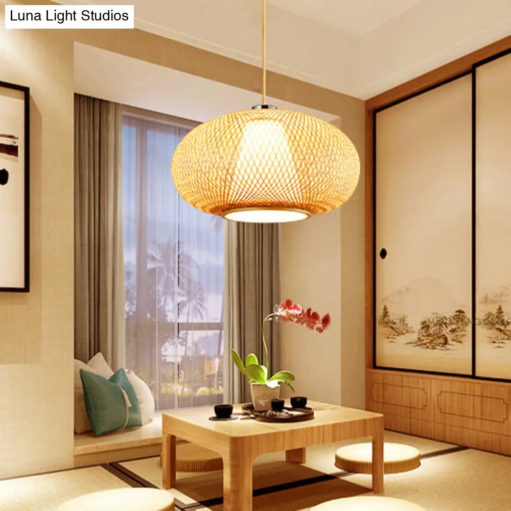 Bamboo Suspension Lighting: Minimalist Drum Pendant Ceiling Light