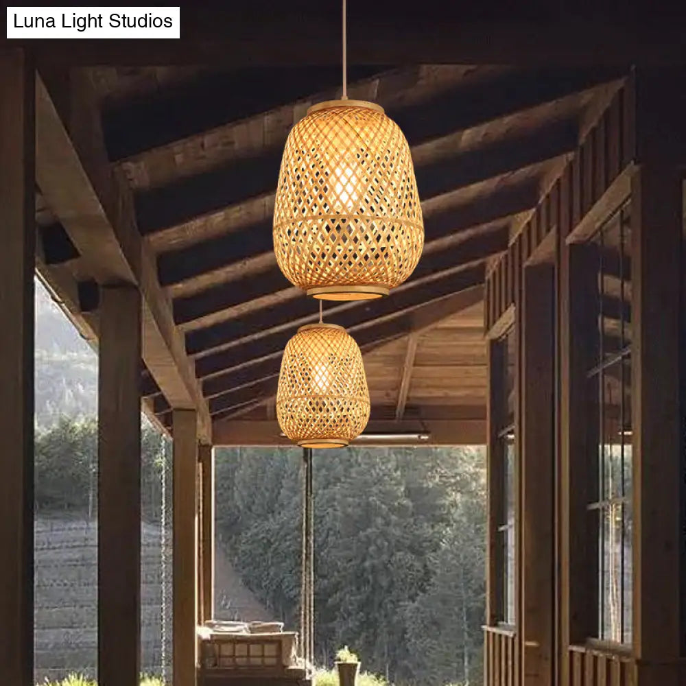 Bamboo Suspension Wood Pendant Ceiling Light - Minimalist Lantern Design