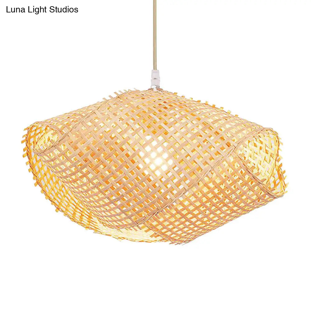 Bamboo Swirl Drop Pendant Light Fixture - 1-Light Beige Asia Design For Dining Room (14 16 18 Width)