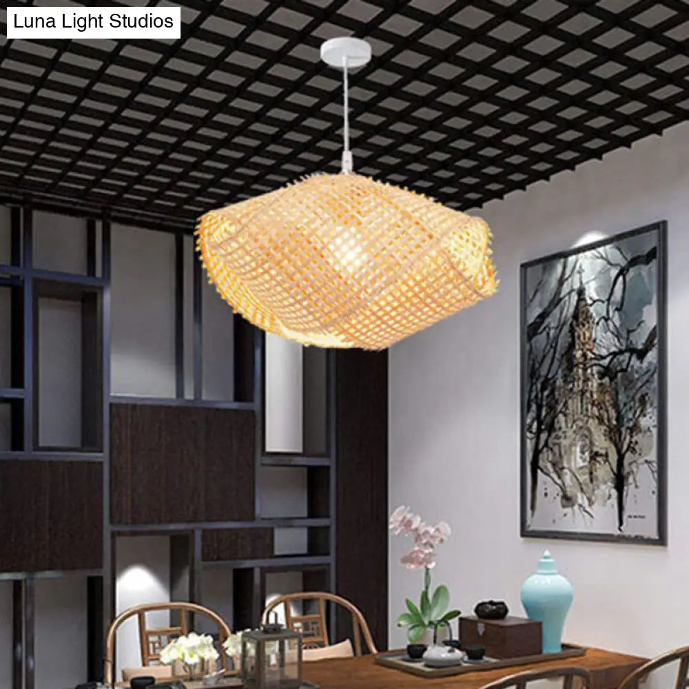 Bamboo Swirl Drop Pendant Light Fixture - 1-Light Beige Asia Design For Dining Room (14 16 18 Width)