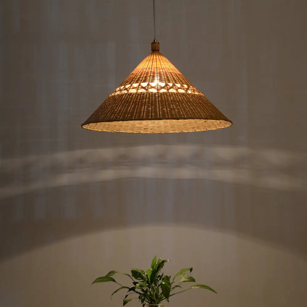 Bamboo Tapered Ceiling Lamp - Flaxen Hanging Light Fixture For Teahouse