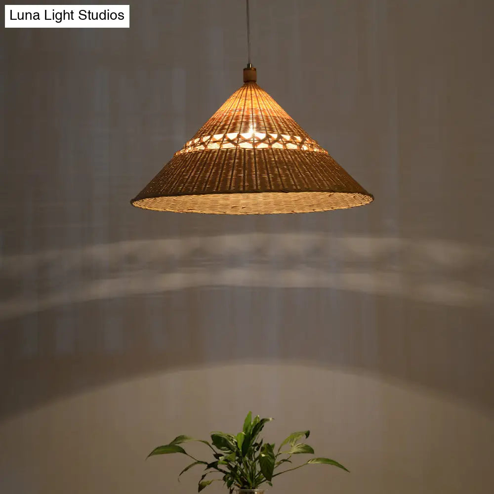 Bamboo Tapered Ceiling Lamp - Flaxen Hanging Light Fixture For Teahouse