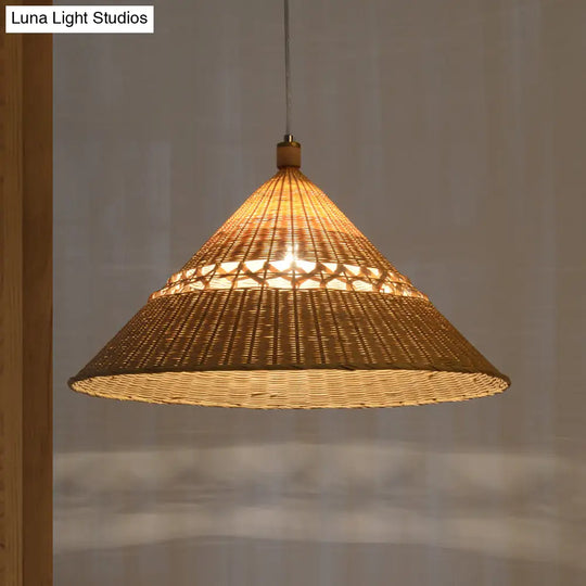 Bamboo Tapered Ceiling Lamp - Flaxen Hanging Light Fixture For Teahouse