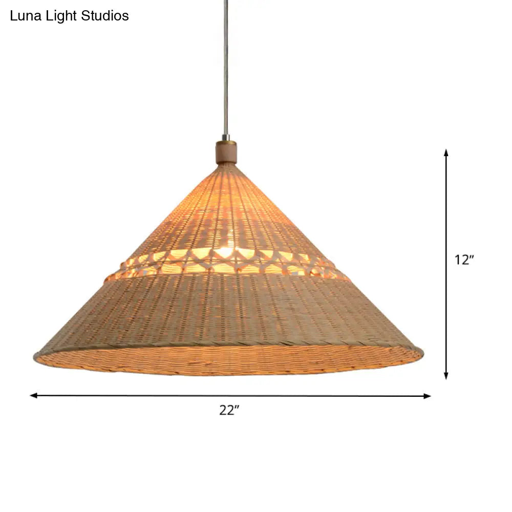 Bamboo Tapered Ceiling Lamp - Flaxen Hanging Light Fixture For Teahouse