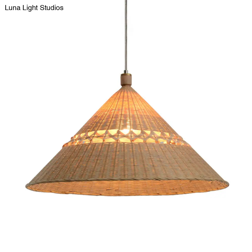 Bamboo Tapered Ceiling Lamp - Flaxen Hanging Light Fixture For Teahouse