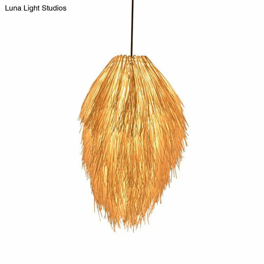 Bamboo Teardrop Hanging Pendant Light In Beige - Contemporary Style