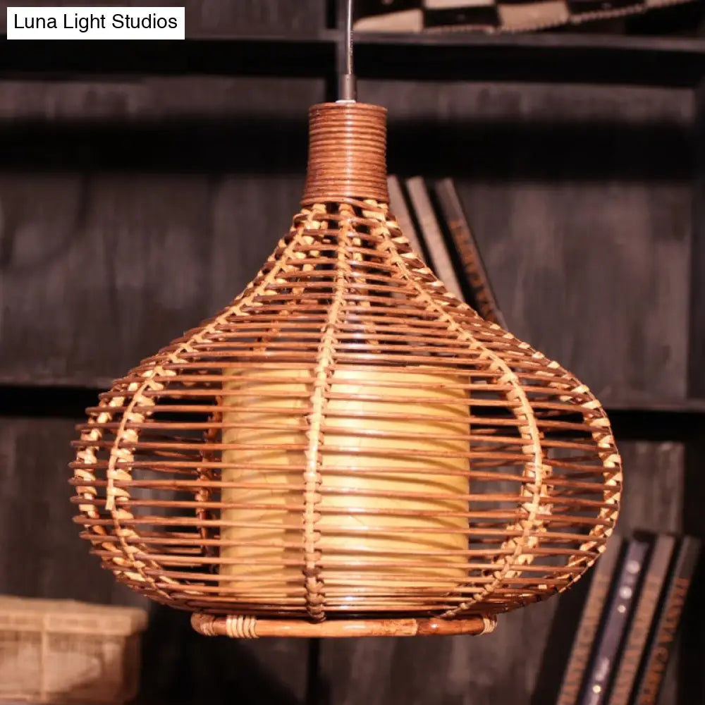 Bamboo Teardrop Pendant Ceiling Lamp - Chinese Style Coffee