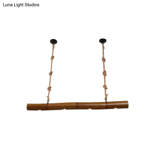 Bamboo Tube Island Lighting - Farmhouse Pendant Light With 4 Bulbs Yellow And Brown Rope Included