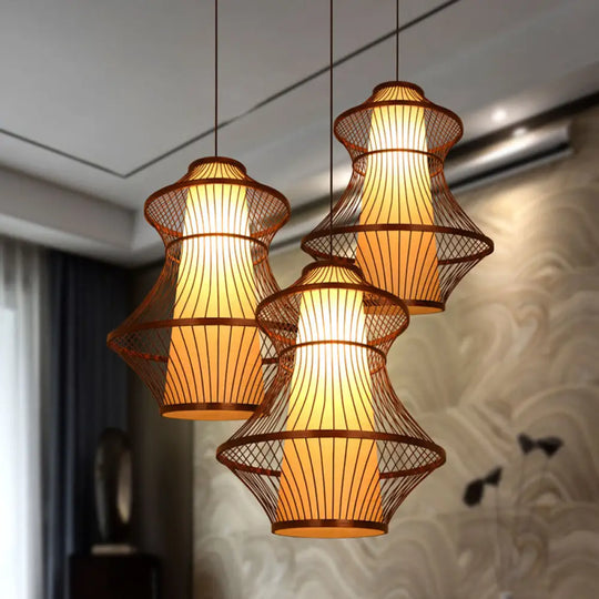 Bamboo Urn Pendant Light Kit In Asian Brown With 1 Bulb - Available 3 Sizes / 16’