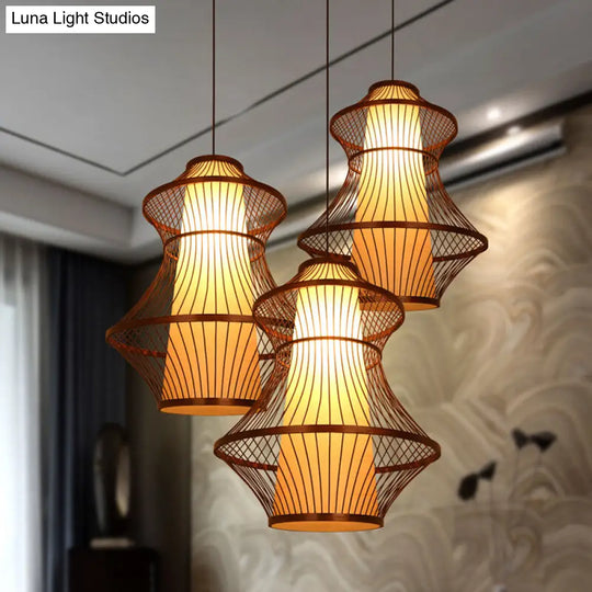 1-Bulb Asian Brown Bistro Pendant Light Kit With Urn Bamboo Shade (16/19.5/23.5 W) / 16