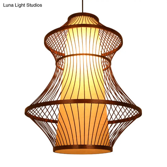 1-Bulb Asian Brown Bistro Pendant Light Kit With Urn Bamboo Shade (16/19.5/23.5 W)