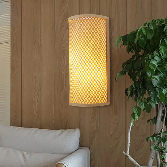 Bamboo Wall Mount Light: Lodge Style Beige Sconce For Hallway