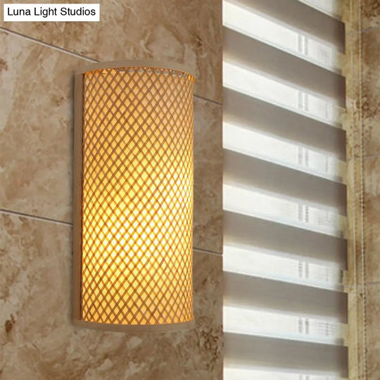 Bamboo Wall Mount Light: Lodge Style Beige Sconce For Hallway