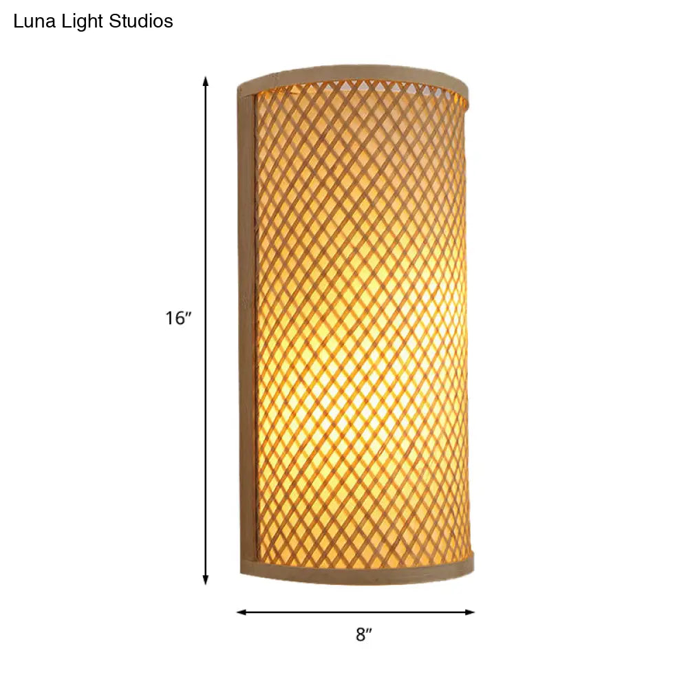 Bamboo Wall Mount Light: Lodge Style Beige Sconce For Hallway