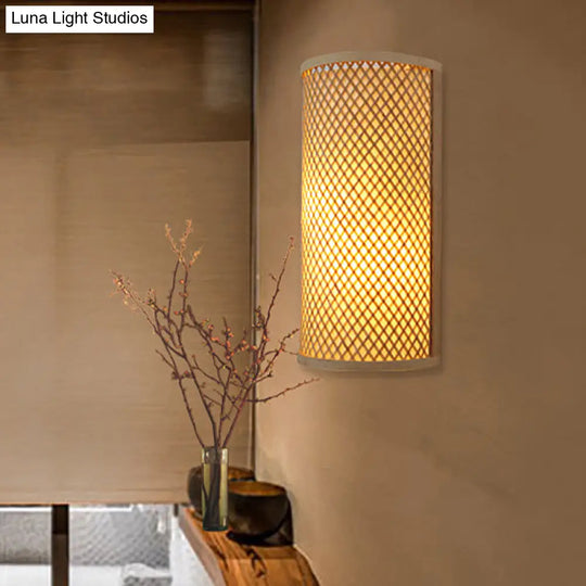 Bamboo Wall Mount Light: Lodge Style Beige Sconce For Hallway