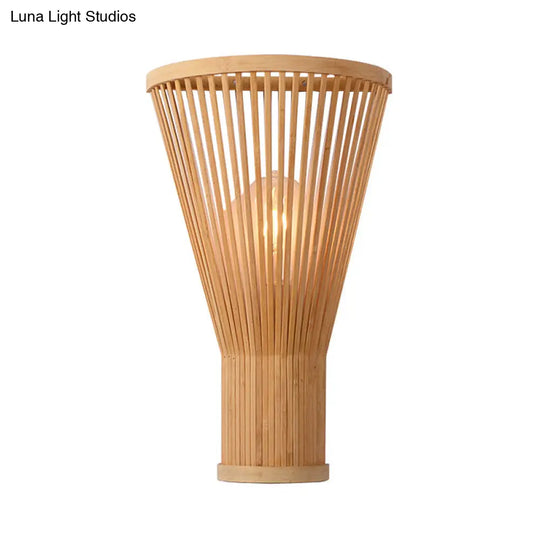 Bamboo Wall Sconce Lamp - Handcrafted Asian Style Beige 1-Bulb Lighting For Bedside