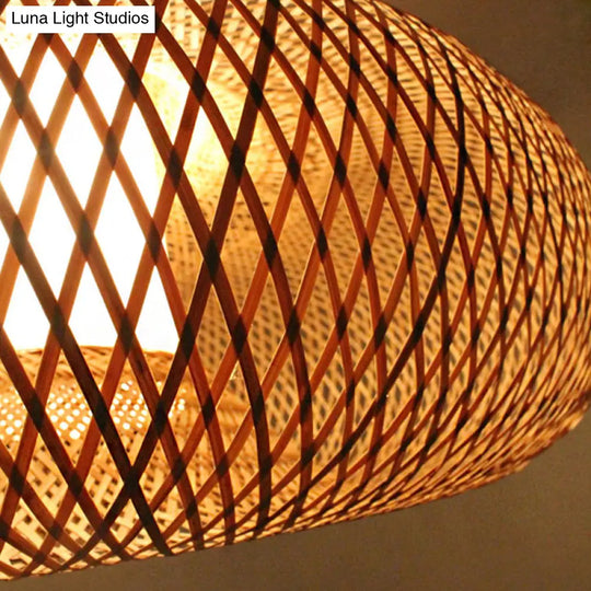 Bamboo Weave Pendant Light Kit With 1 Bulb - Contemporary Wood Hanging Lamp 16’/19.5’ Wide