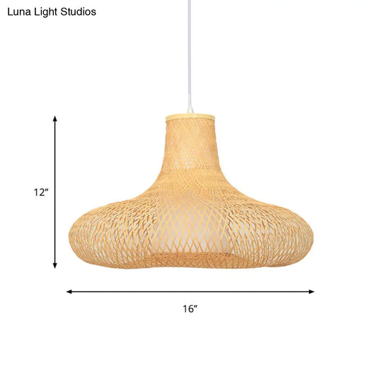 Bamboo Weave Pendant Light Kit - Contemporary 1 Bulb Suspension Hanging 16/19.5 Wide