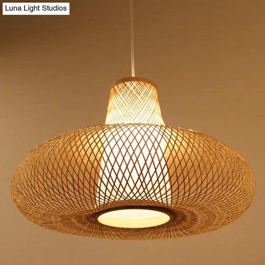 Bamboo Weave Pendant Light Kit - Contemporary 1 Bulb Suspension Hanging 16/19.5 Wide