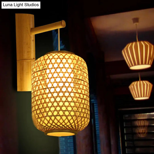 Bamboo Weaving Lantern Wall Sconce - Chinese Style Wood Hanging Light For Corridor