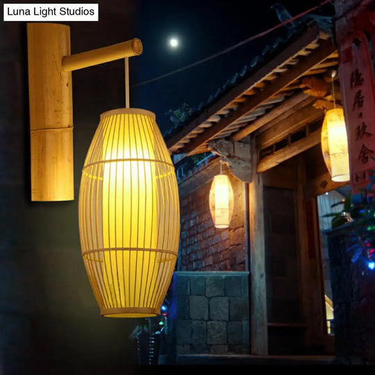 Bamboo Weaving Lantern Wall Sconce - Chinese Style Wood Hanging Light For Corridor