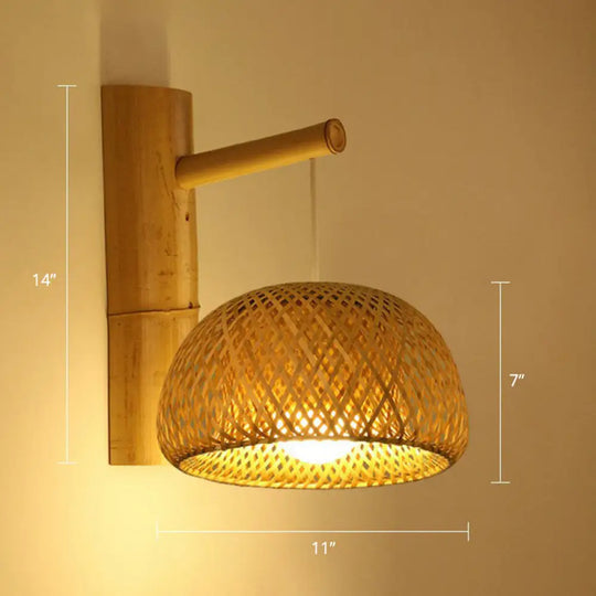 Bamboo Weaving Lantern Wall Sconce - Chinese Style Wood Hanging Light For Corridor / Dome